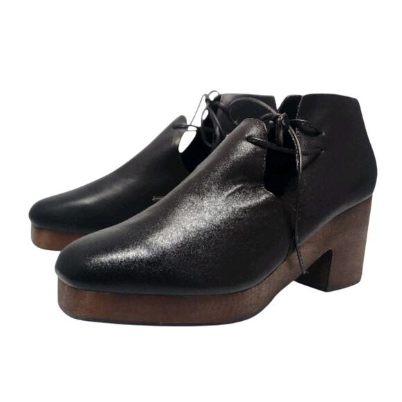 Kelsi Dagger Brooklyn North Ankle Boot Clog Black Leather Wooden Heels Size 8 - Picture 6 of 8